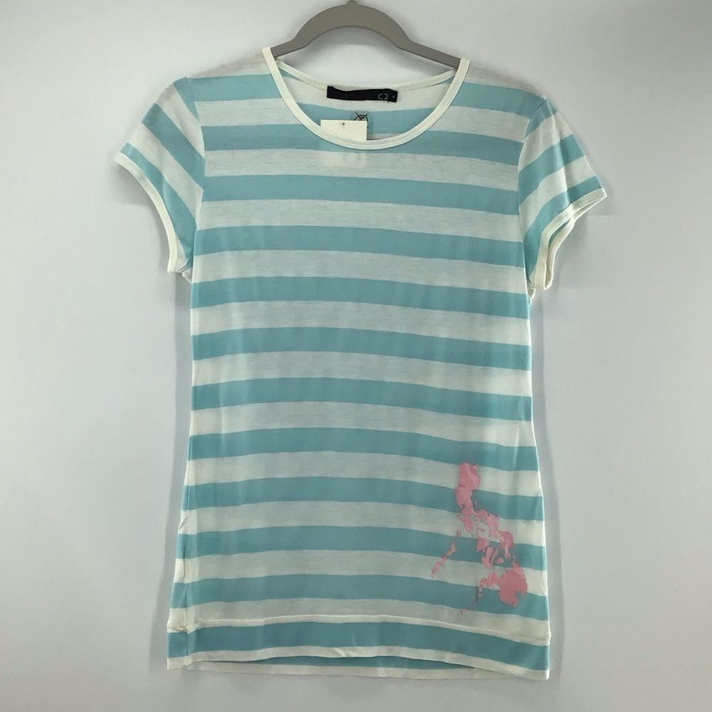 C2 Collezione Striped Tee Teal & White NWT